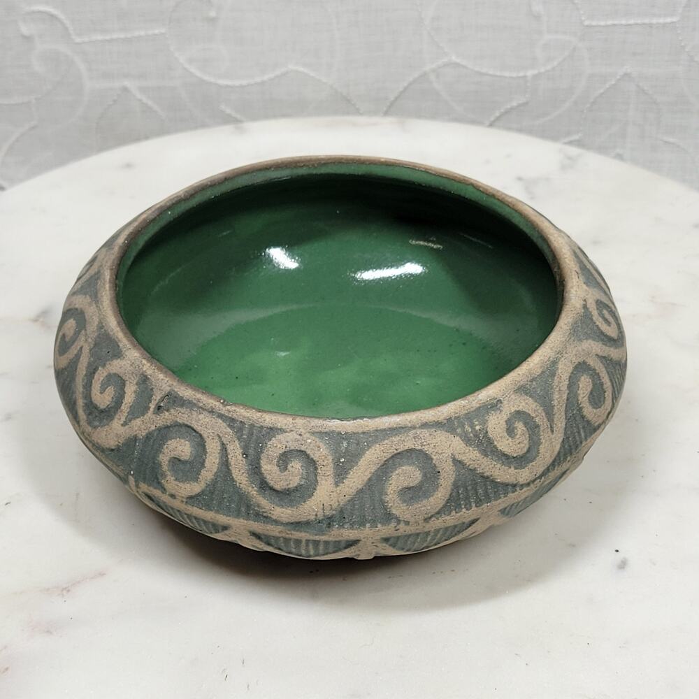 VTG Red Wing Stoneware Brush Ware Pottery Bowl Enamel Green 1920's Arts & Crafts